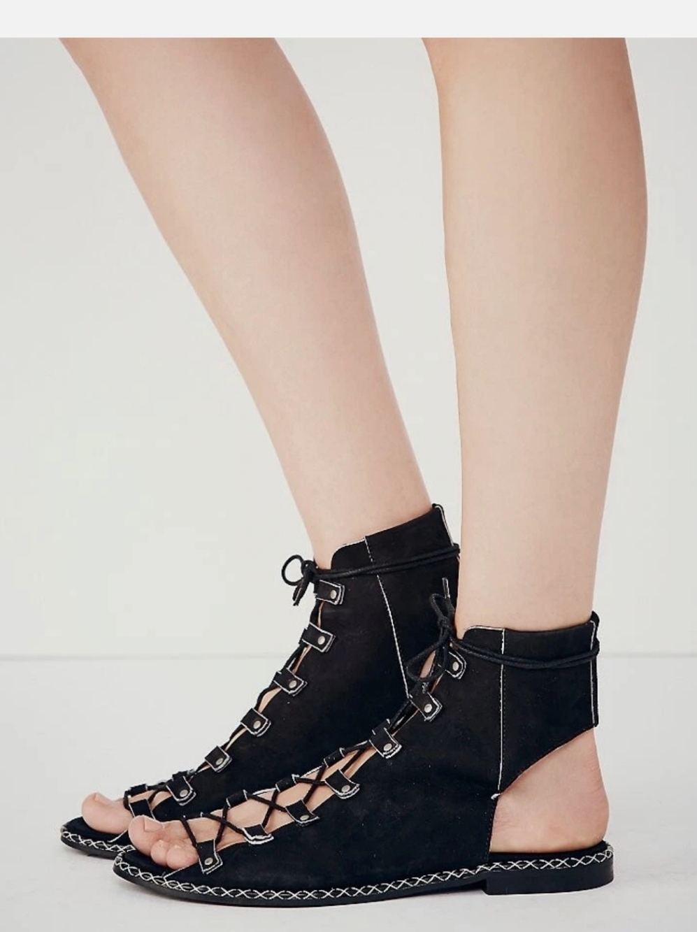 Free People Edgewater Lace Up Sandal size 6.5 MSRP: $168 Black Leather - Picture 6 of 15